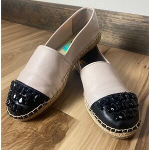 Circus by Sam Edelman Loretta Embellished Espadrille Flats Pink Black Beaded 8.5